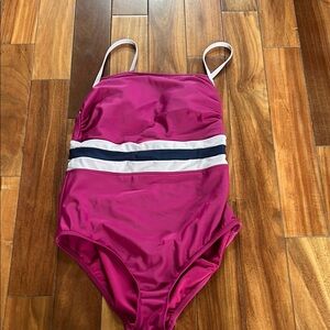 All in Motion Pink and White One Piece Swimsuit with Sporty Stripes